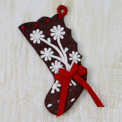 Wool Felt Christmas Stocking from India - Gingerbread Feast